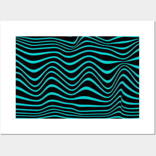 Light Blue and Black Waves Posters and Art